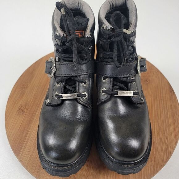 Harley Davidson Black Leather Moto Combat Buckle Boots Women's shoe size 6.5 - Picture 6 of 16